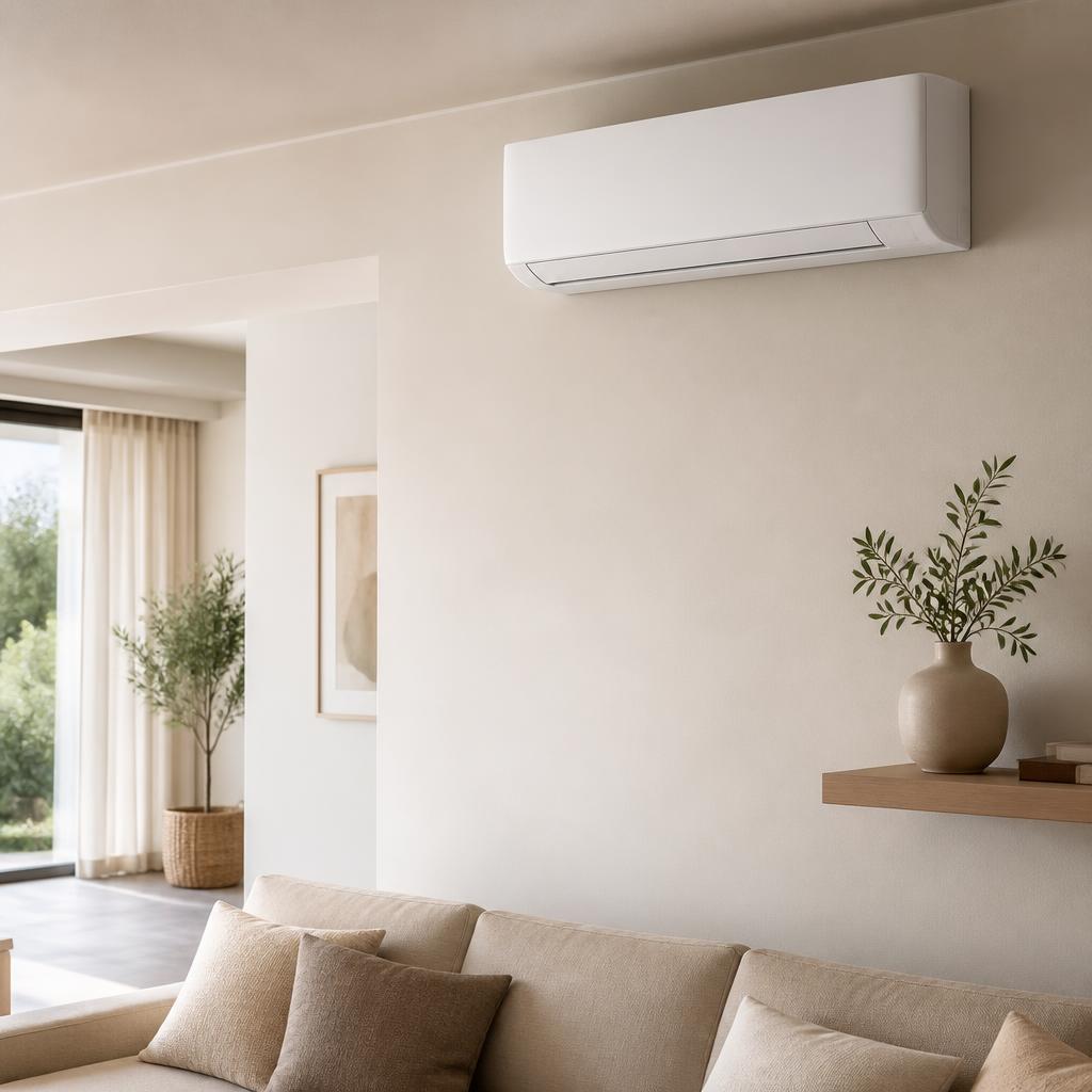 Climatizzatore a parete in un ambiente domestico luminoso